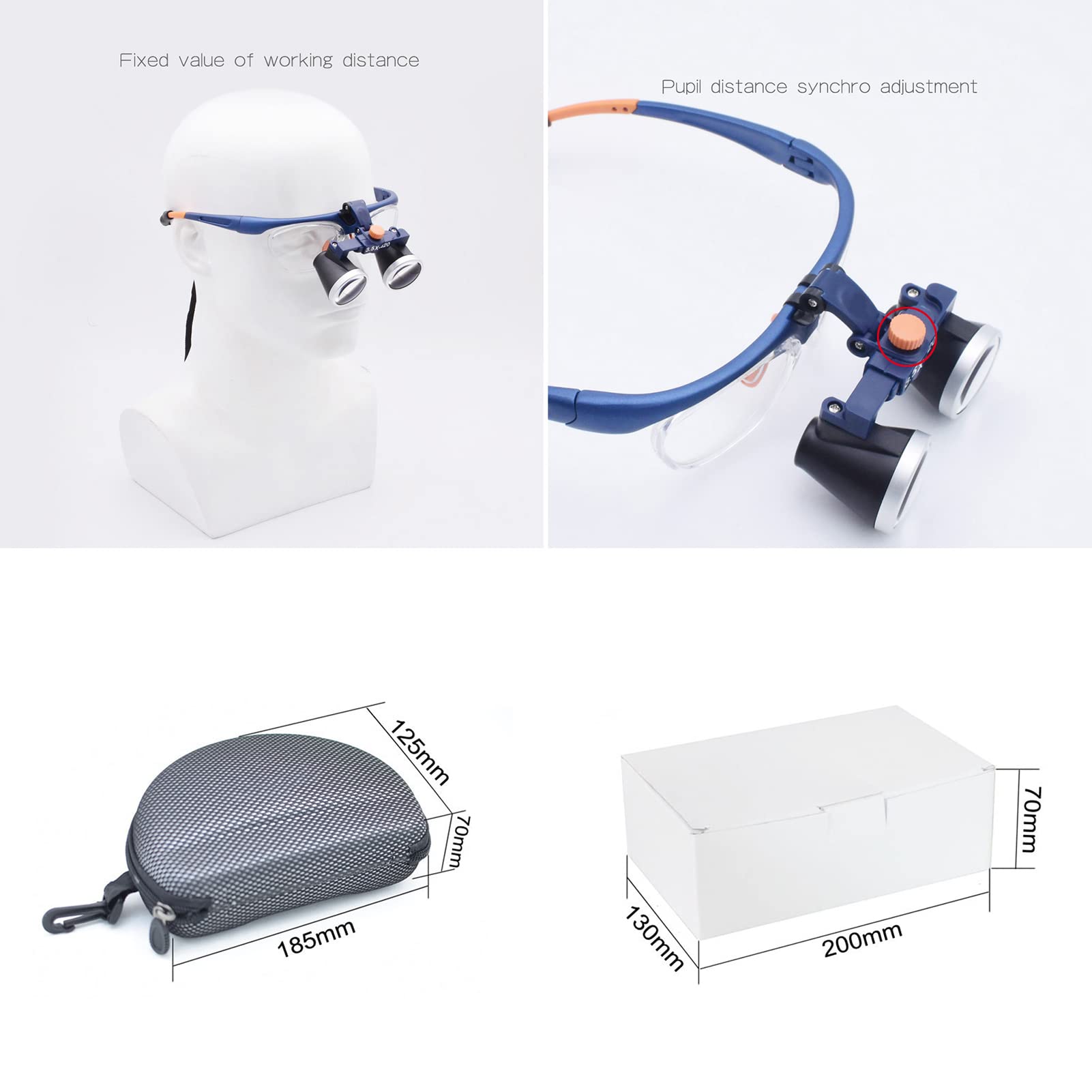 Lupa con Diadema de Lupa de 420 mm, Lupa portátil de Vidrio óptico Binocular para joyería, artesanía, Reloj, pasatiempo (Aumento Azul: 3,5X)