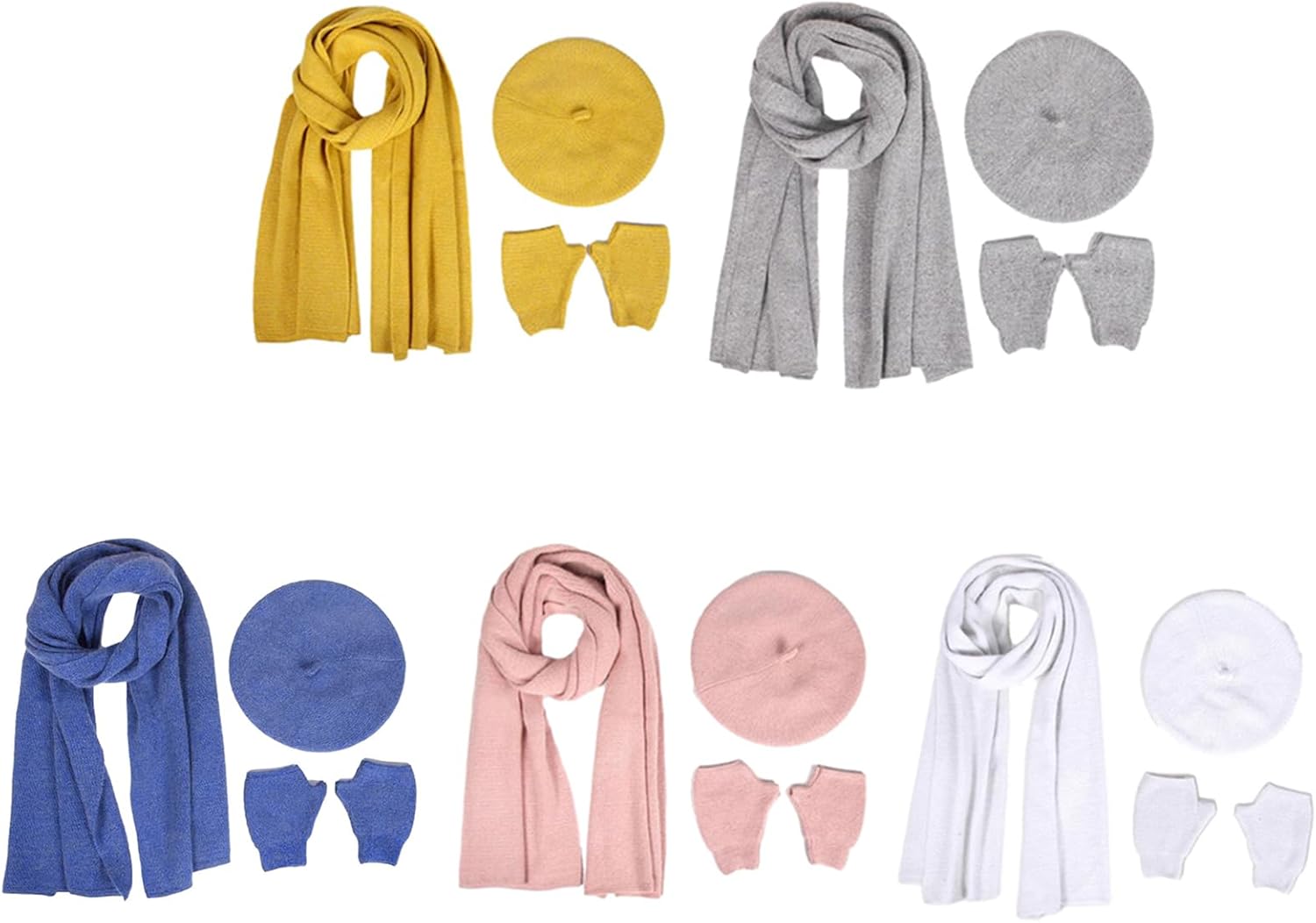 Scarf,Hat Winter Hat Scarf Gloves Set Solid Color Scarf Gloves Set Winter Knitted Hats for Girls Thick