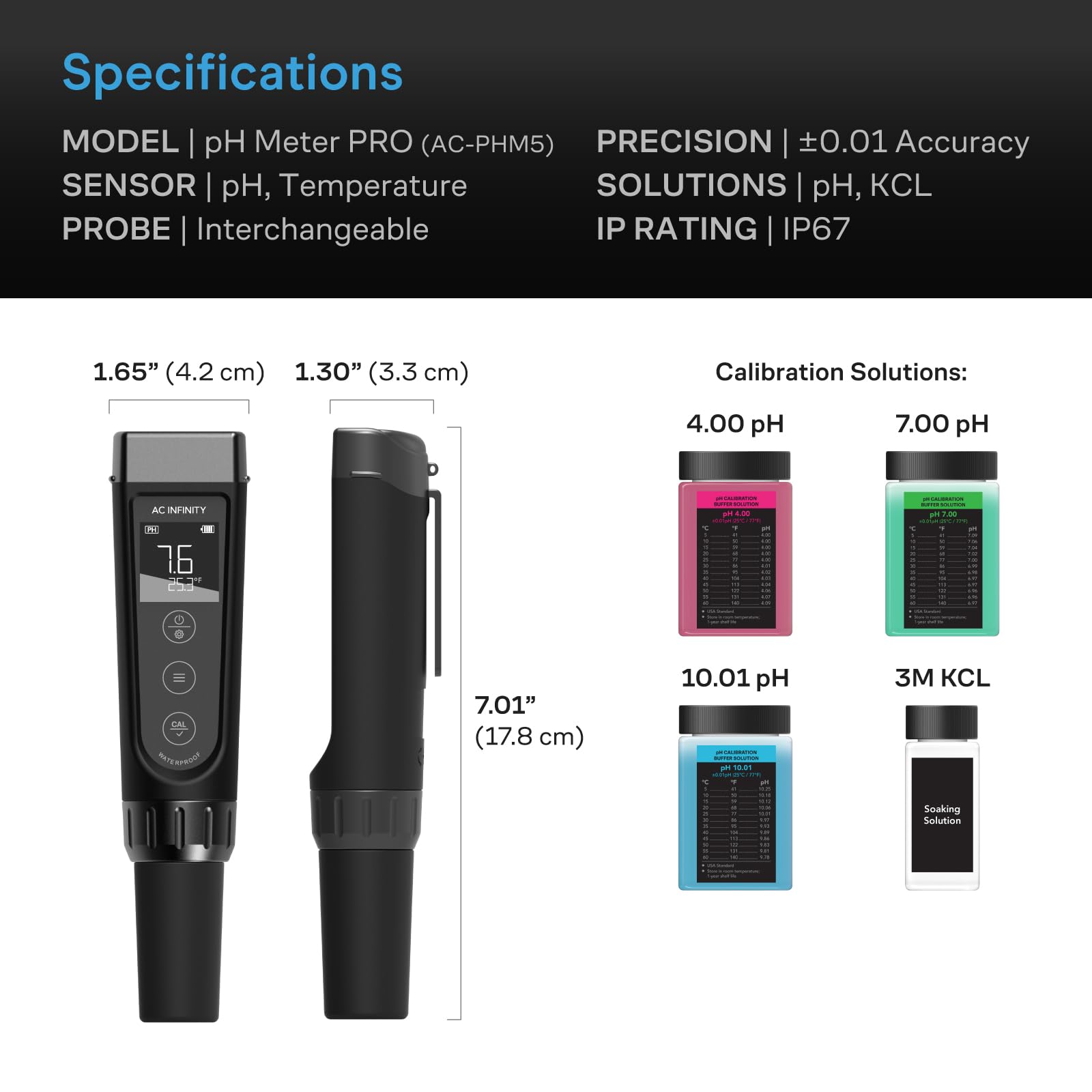 AC Infinity Kit misuratore di pH Pro, penna digitale ad alta precisione con precisione ± 0,01 pH e sonda intercambiabile, test nutriente per piante idroponiche d'acqua, giardinaggio, acquari, piscine