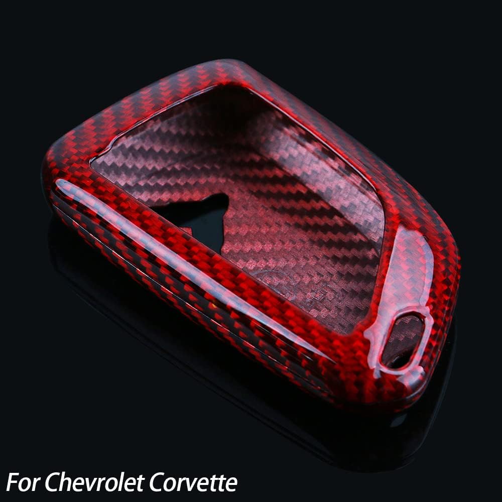 PACEWALKER Carbon Fiber for Chevrolet Corvette C8 Key Fob Case Cover 2020 2021 2022 2023 2024 2025 Keyless Entry Shell Trim (Red)