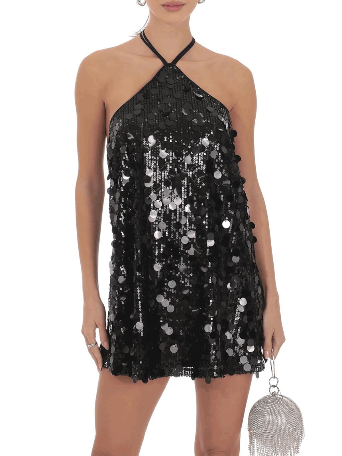 Sequin Halter Neck Mini Dress