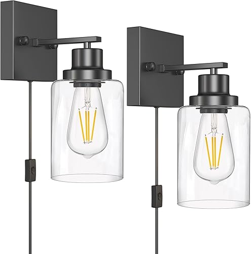 Lámpara de tocador de baño, lámpara de pared mate moderna de 2 luces con pantalla de vidrio transparente, lámparas de pared, lámparas vintage de