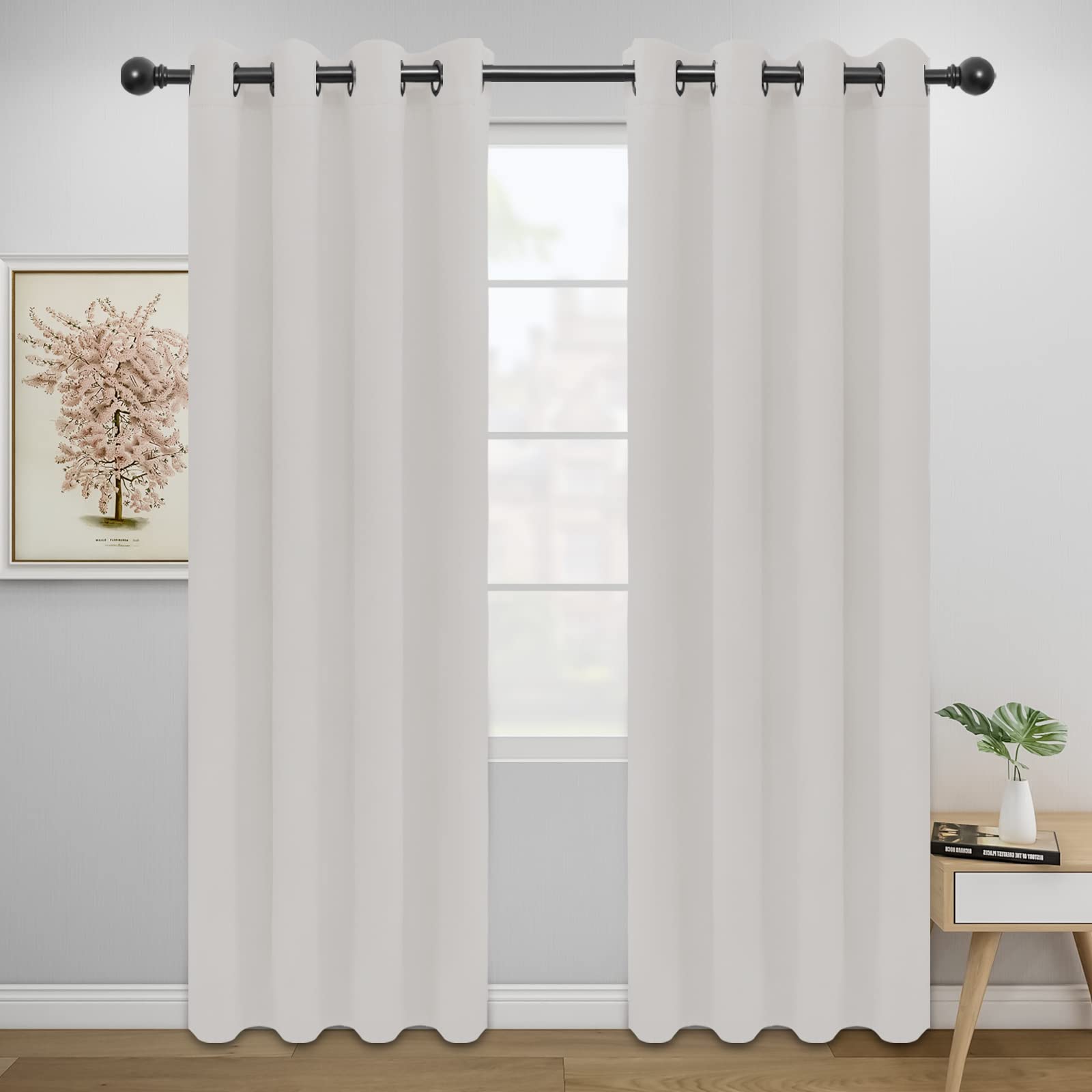 Easy-Going Blackout Curtains for Bedroom, Solid Thermal Insulated Grommet and Noise Reduction Window Drapes, Room Darkening Curtains for Living Room,