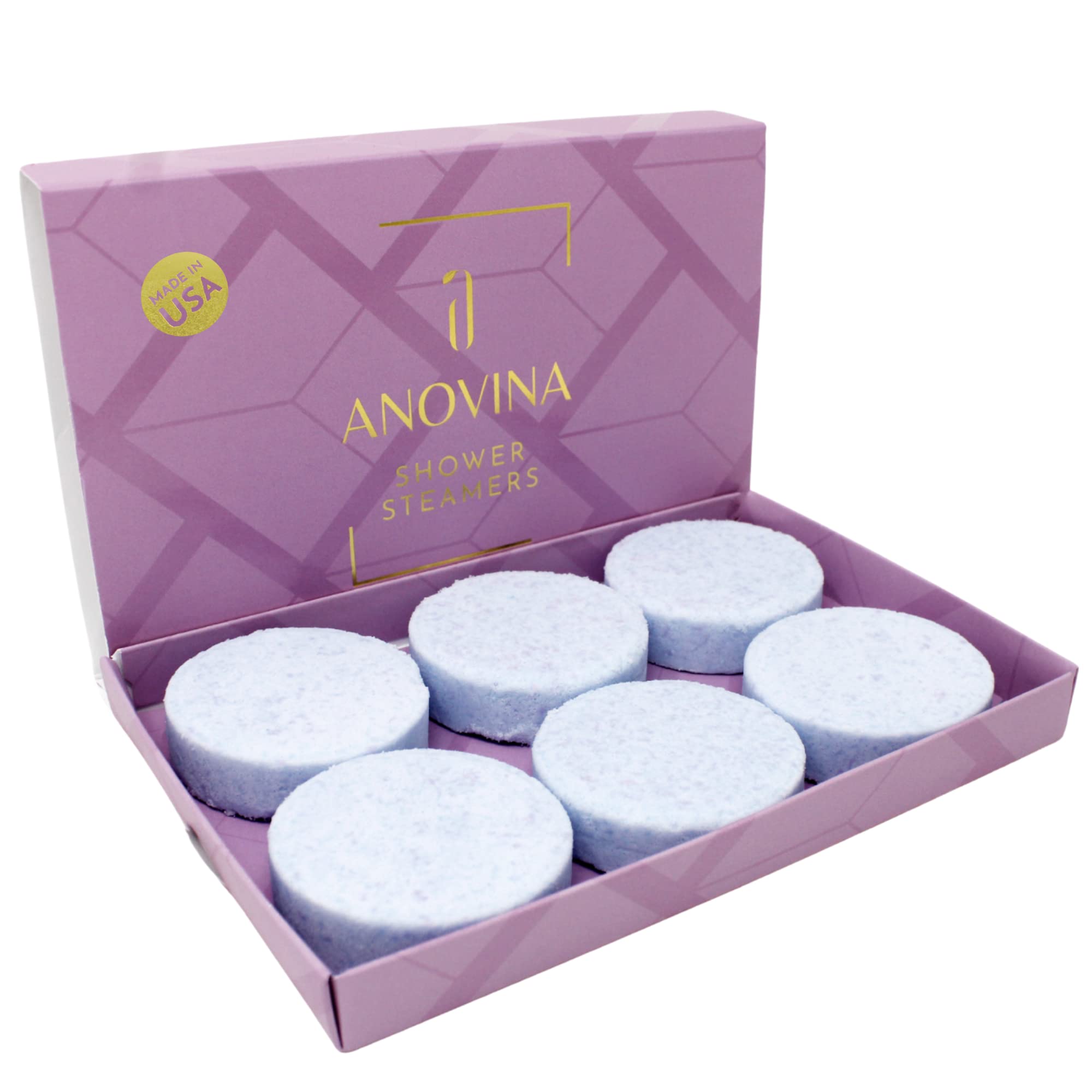 Anovina Aceite esencial de lavanda 6XL para ducha, aromaterapia, fabricado en Estados Unidos, regalos de baño de relajación para mujeres y hombres, bomba de ducha para ducha nocturna, derretir