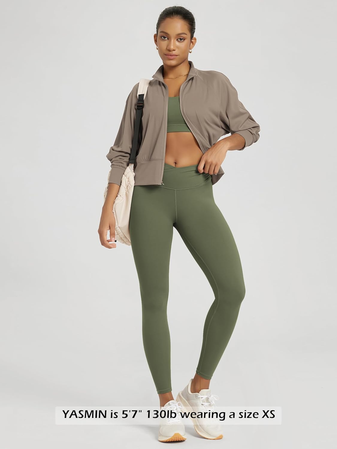 ODODOS Women's Cross Waist Yoga Leggings with Inner Pocket, 23"/25"/28" Gathered Crossover Workout Yoga Pants - Image 4