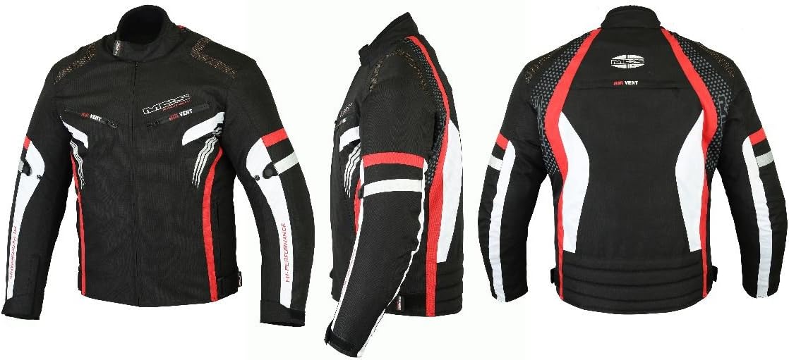 MBS MJ22 Max Short Motorcycle Textile Touring Racing Jacket Black/Red - S