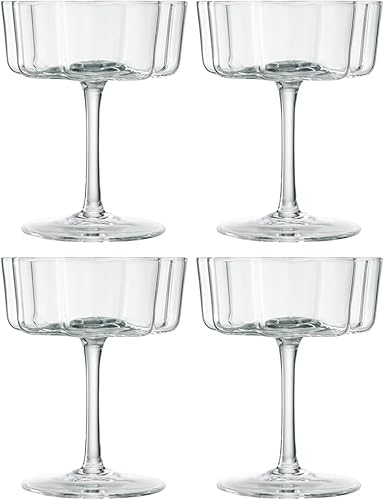 Miniatura 9 de Flower - Juego de 4 copas de vidrio onduladas vintage de pétalos ondulados de 7 onzas, copas onduladas y de champán, Prosecco, Martini, Mimosa,