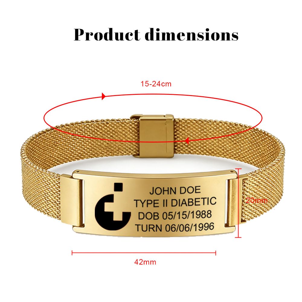Solarix Personalisierte Medizinisches Notfall-Armband, graviert mit Name & Informationen, Edelstahl, Magnetverschluss, für Patienten, Diabetiker und Menschen mit Autismus - 3