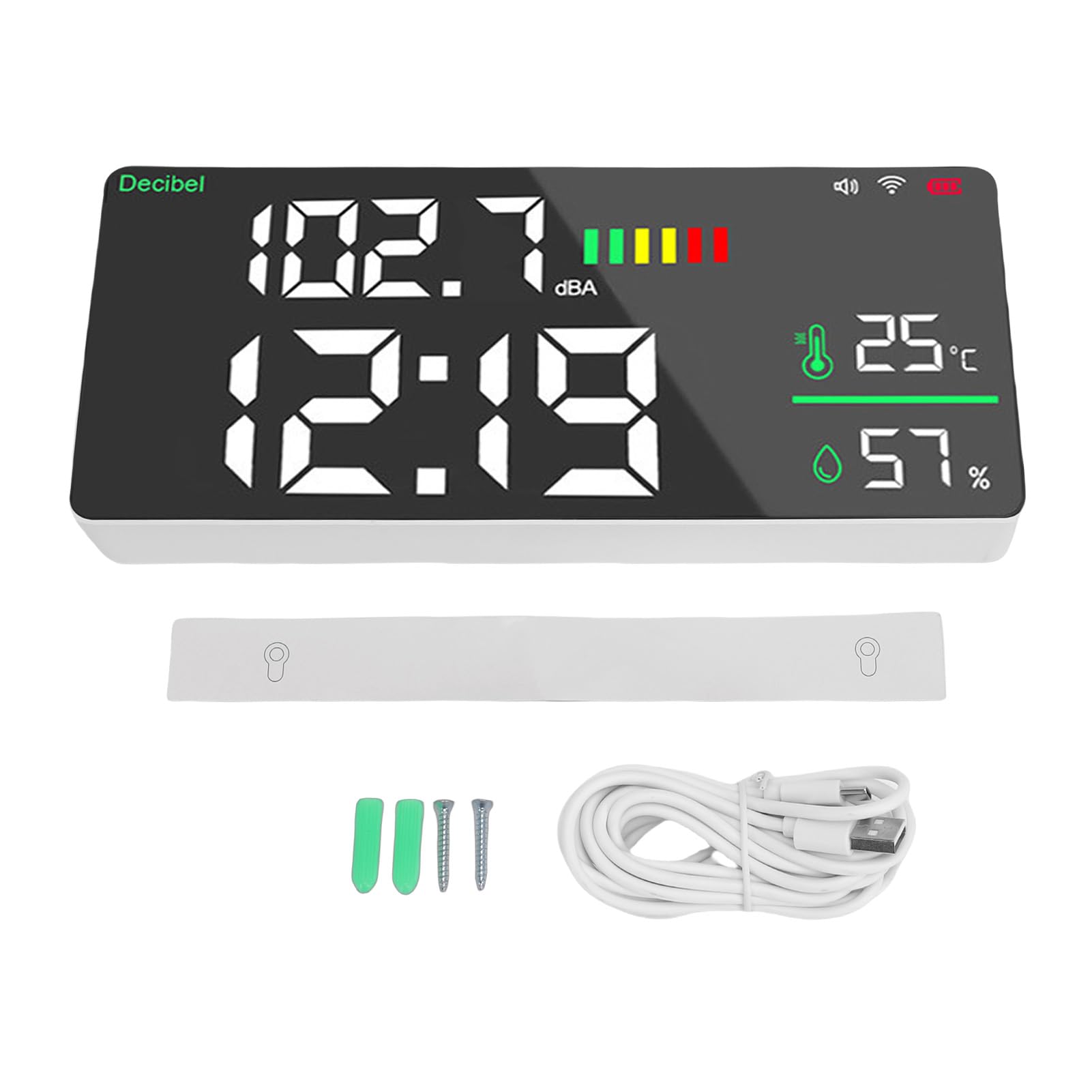 Focket Medidor de Nivel de Sonido, Pantalla LED Grande 4 en 1, Medidor de Decibelios, de Ruido con WiFi y Conectividad de Aplicación para Aula, Hogar, Oficina, Biblioteca, Estudio