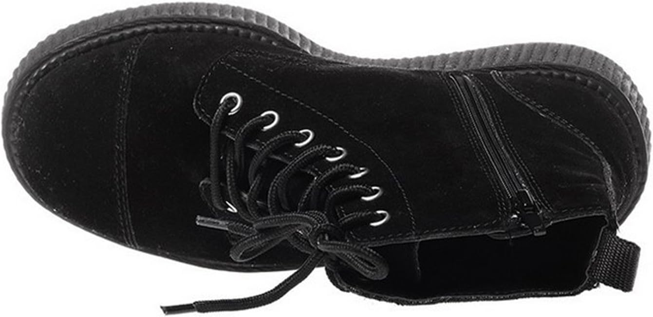 T.U.K. Black Suede Viva Mondo Creeper Boots for Women, 7 Eye Lace Up Combat Boot
