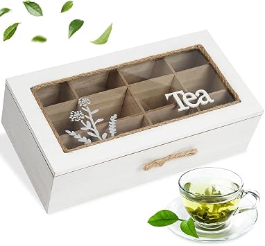 Tea Box,Wood Tea Organizers and Storage,12 Compartments Teas Storage, Rustic Teabag Holder Organizer, Teas organizer for tea bags for Countertop Kitchen Cabinet Pantry