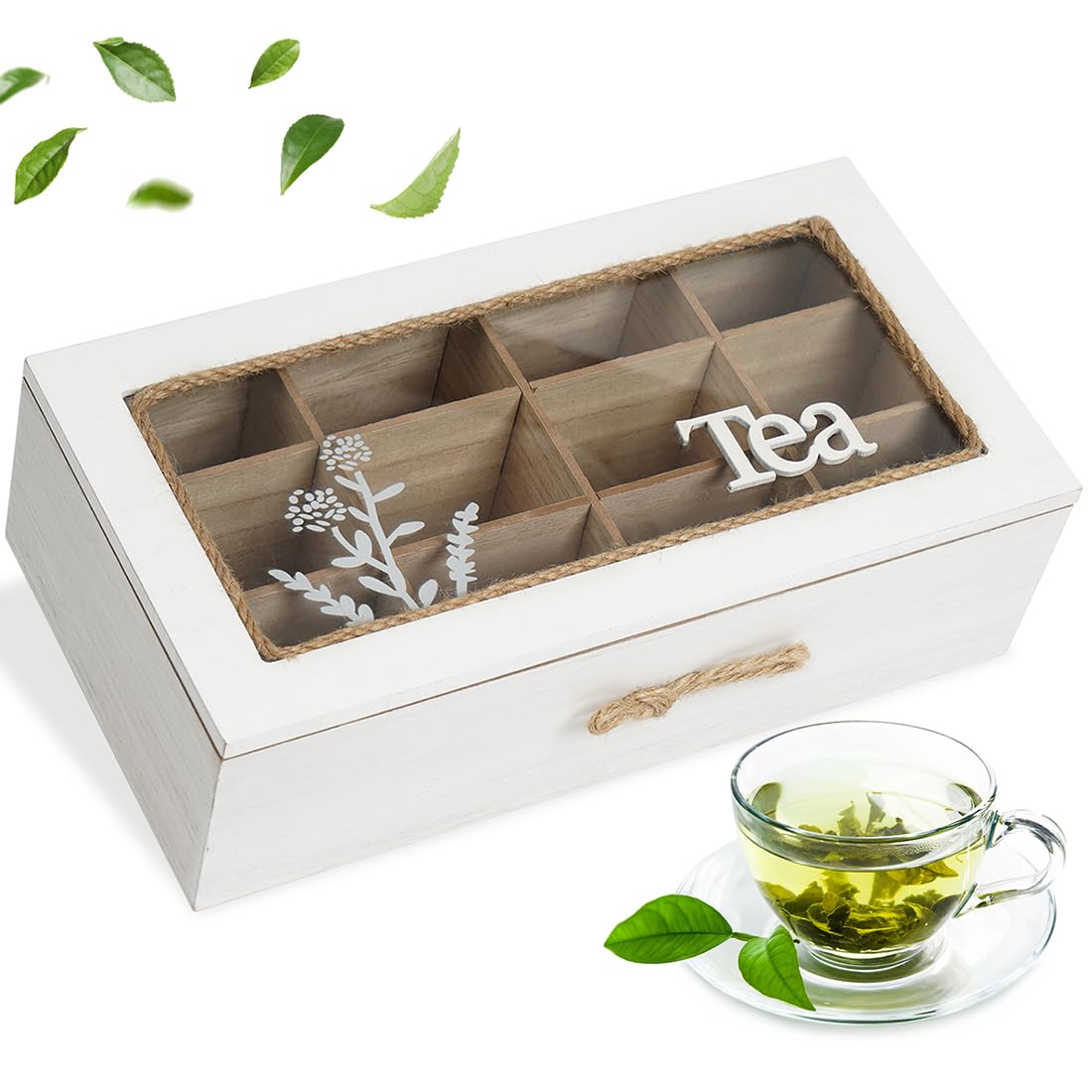handrong Tea Box,Wood Tea Organizers and Storage,12 Compartments Teas Storage, Rustic Teabag Holder Organizer, Teas organizer for tea bags for