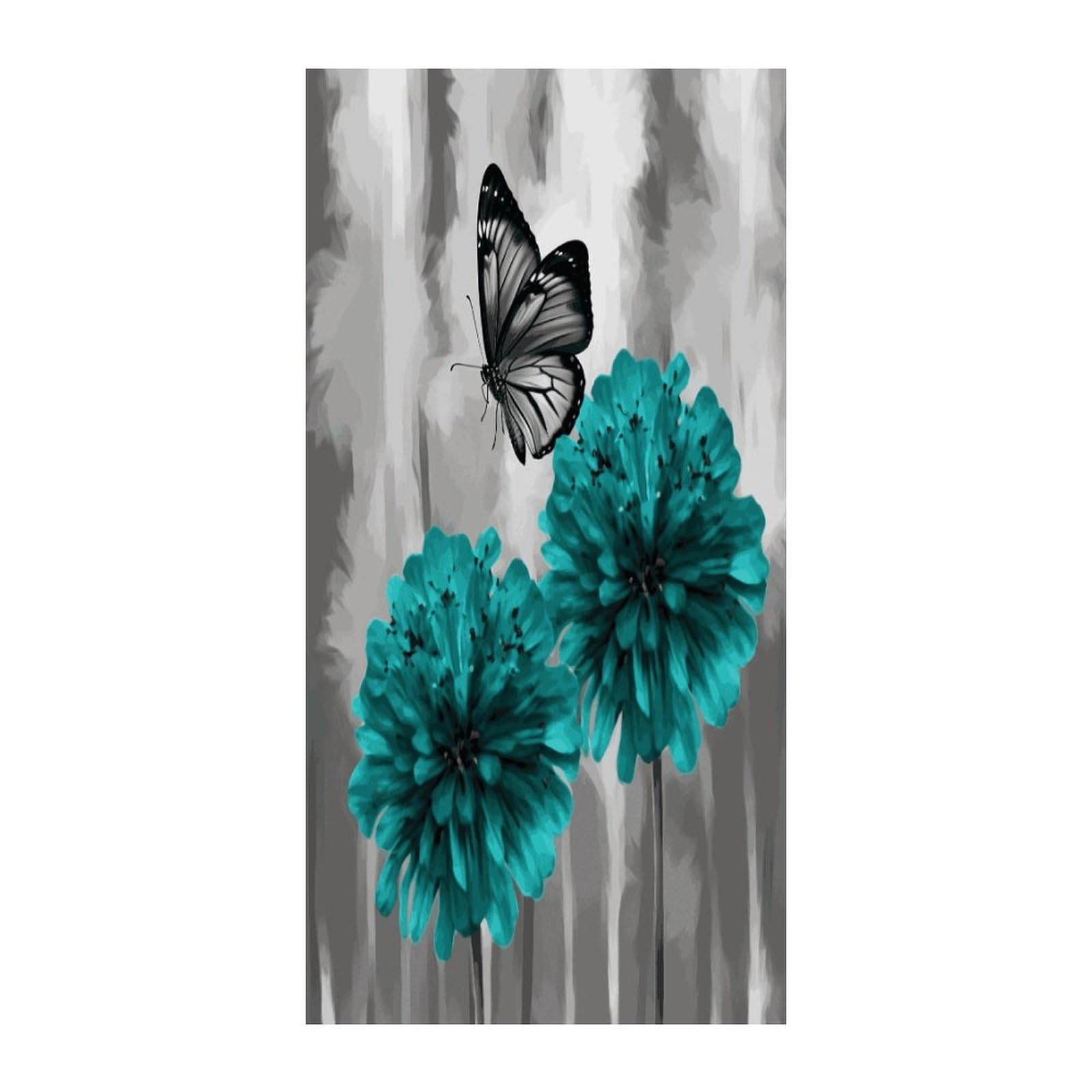 Fekiloot Style Gray Teal Flower Butterfly Door Curtain Room Divider Curtains