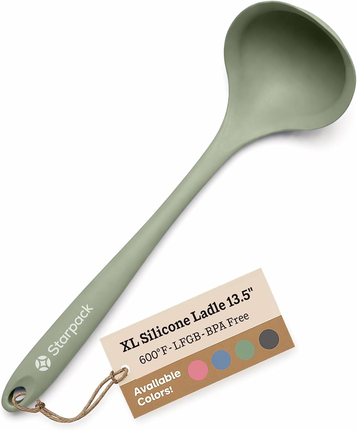 Starpack 'Ladle of Love' XL Premium Silicone Ladle Spoon - Up-to 600°F High Heat Resistant Soup Ladles - Kitchen Ladles for Serving, Non Stick Silicone Spoons, LFGB Grade Cooking Spoon - Sage Green