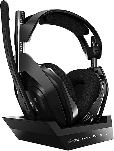 ASTRO Gaming A50 Wireless Headset with Base Station Gen 4, USB Radio Frequency, Unidirectional Microphone Headphones, Compatible with PS4, PS5, PC Windows, Mac, Black (Renewed)