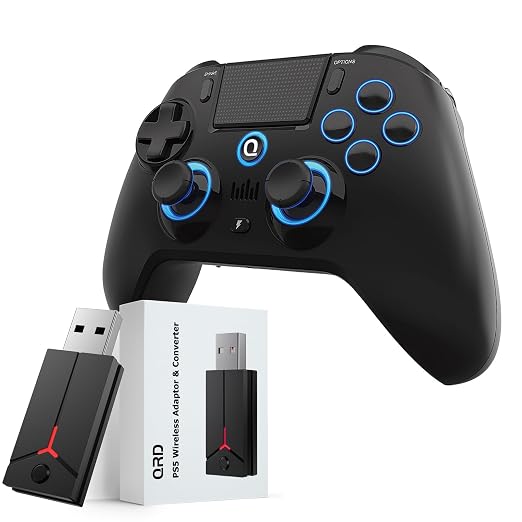 QRD Spark N5 Wireless Controller for PS4 Pro Slim PS3 PS2 Steam Deck PC Windows Mac iOS Android TV Box, Halleffect Gamepad Joystick with 3.5mm Audio Port Speaker Mic, Ma