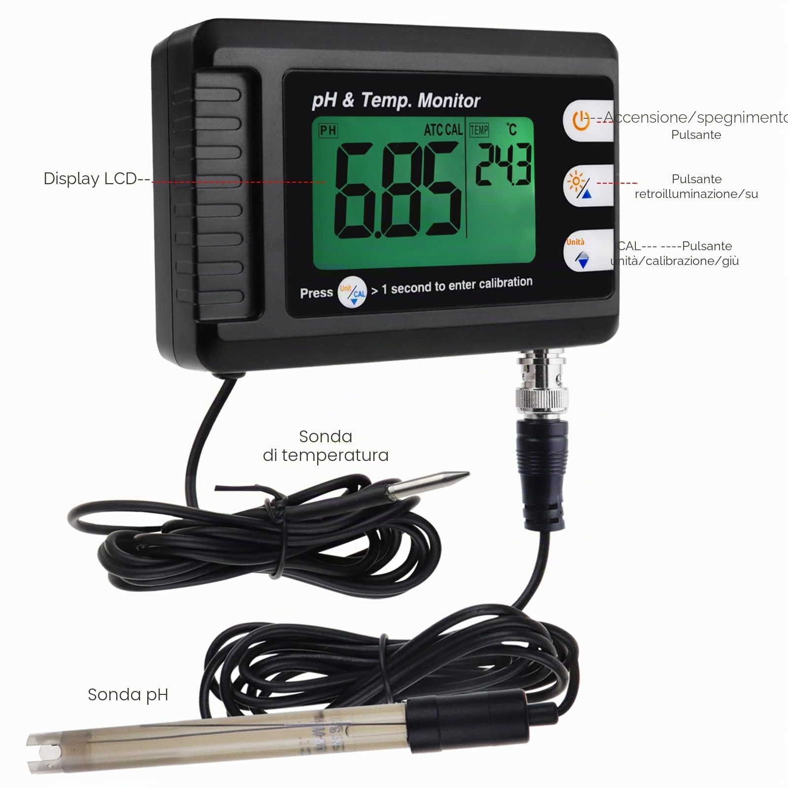 Professionale pH & Temperatura Meter con e Automatico Calibrazione Funzione, Acqua Tester Misurazione con Treppiedi Titolare per Acquario Idroponica