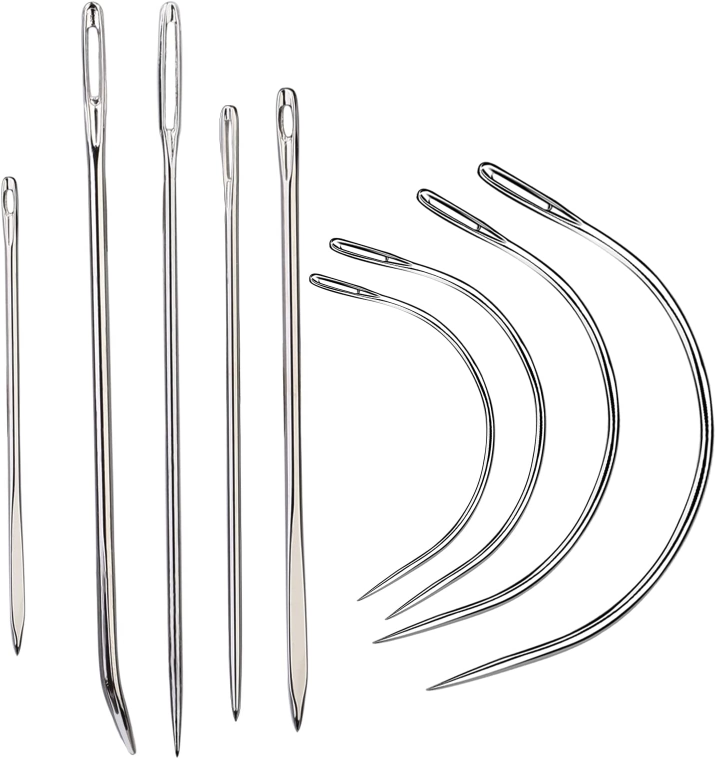 9 Pcs Heavy Duty Hand Sewing Needles Kit,Leather Sewing Needles with 5 Leather Hand Sewing Needle and 4 Curved Needle for Home Upholstery,Leather Needles for Hand Sewing,Carpet Canvas Repair…