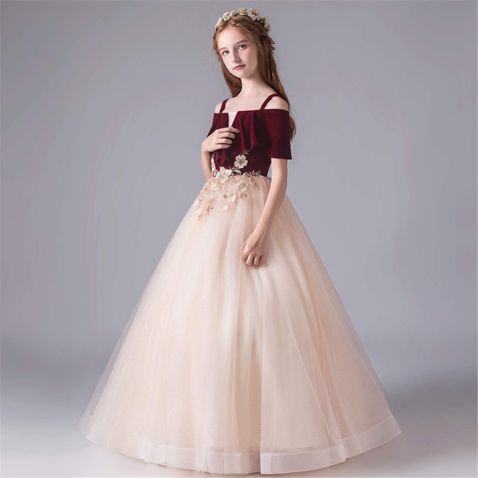 Vestidos para niñas Disfraces Vestido de princesa Vestido de novia de cumpleaños Pettiskirt Disfraz de piano Vino rojo Vestido de noche para niños Fiesta de noche para niños (Color: Rojo Tamaño: 150