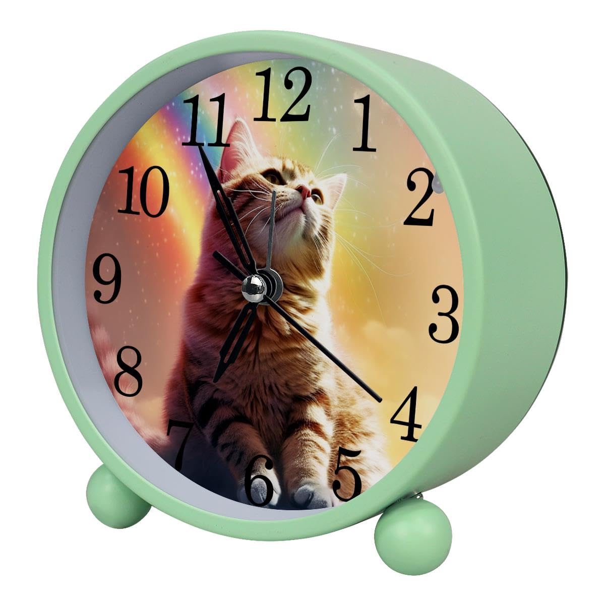 Luoweisi Alarm Clock Cat Rainbow, Silent Non-Ticking with Night Light