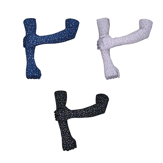 Glovium Unisex cotton Arm Glove for Summer and Sun protection full hand long gloves for bike riding men and women washable and reusable 26 inches (Pack of 3)