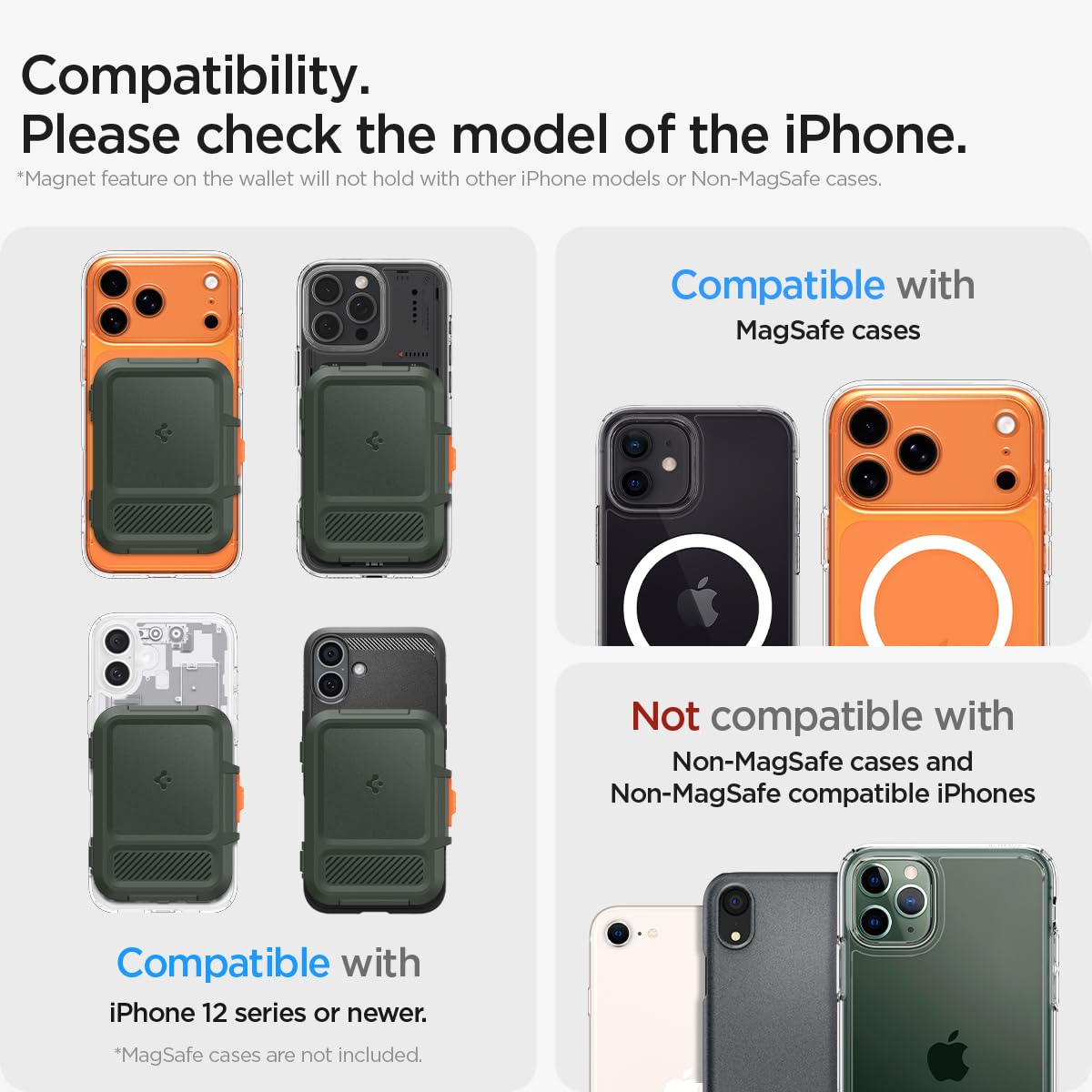 Spigen Lock Fit MagFit Porte Carte magnétique conçu pour MagSafe avec Kickstand Compatible avec Les Modèles iPhone 17/16/15/14/13/12 Magsafe Wallet - Vert Militaire