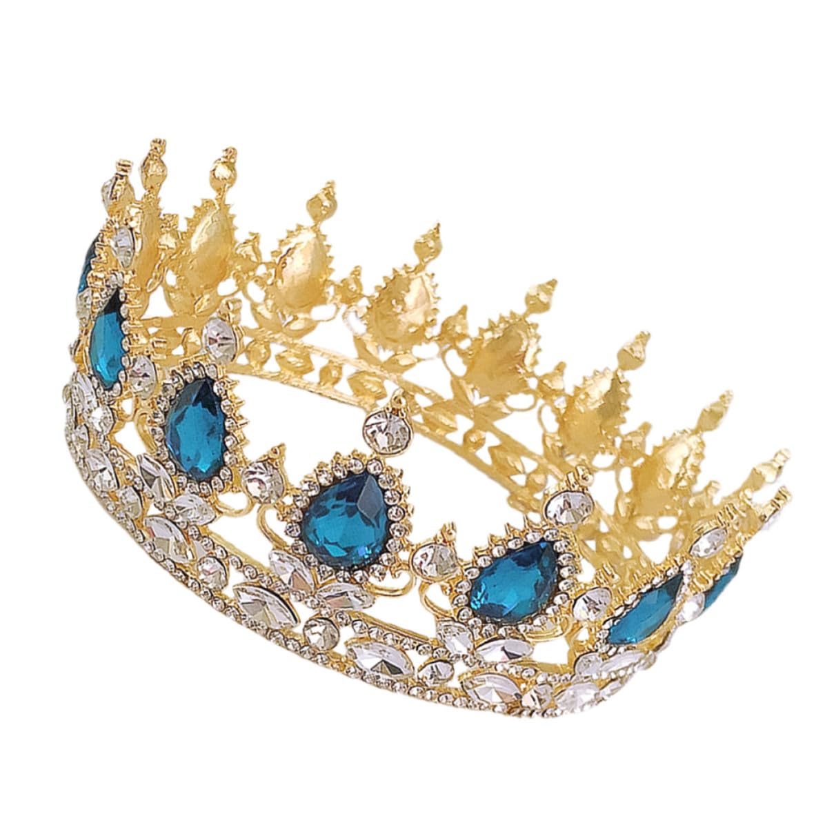 Baroque Bridal Tiara Alloy Green Rhinestone Hair Ornament for Brides