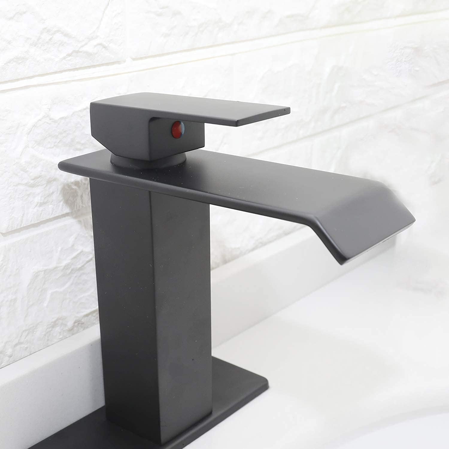 Frее Shірріng оƒƒеr Bathadore Black Bathroom Faucet Waterfall for Sink 1 Hole Single Handle Matte Modern with Parts Brass Pop Up Drain with Overflow and Hose Contemporary Bath Lavatory Vanity Mixer Tap Deck Mount