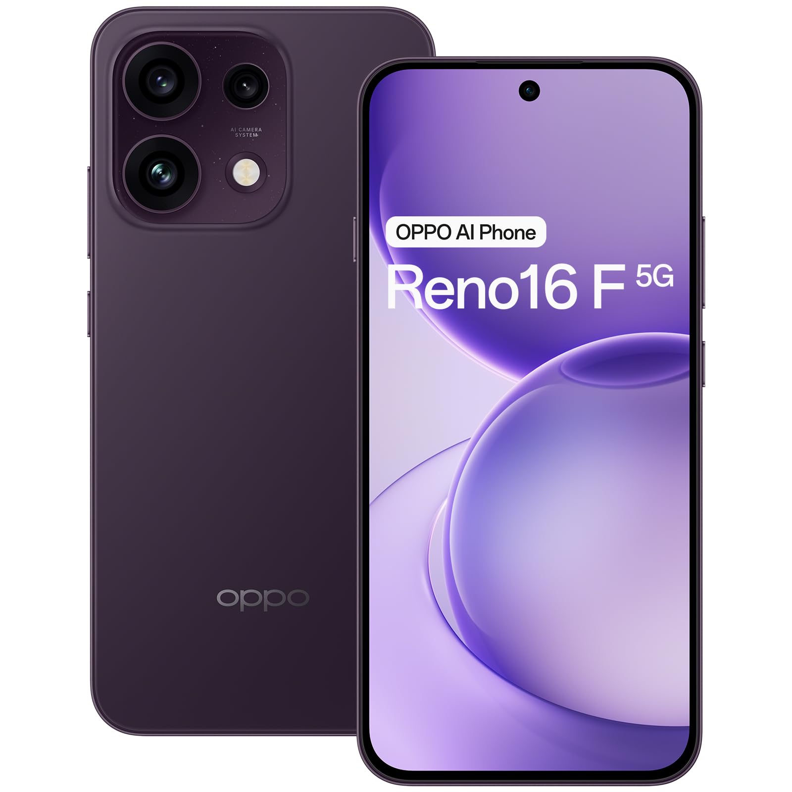 OPPO Reno16 F 5G Smartphone 8+256GB 6500mAh 120Hz 50MP, Purple Black | 50MP anteriore e posteriore, 6500mAh, 45W SUPERVOOC, display 6.57" AMOLED, OIS, IP68
