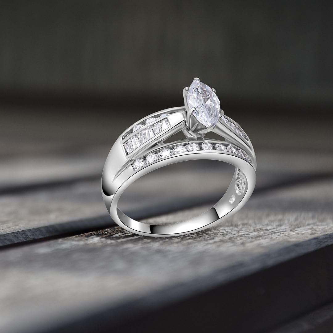 SHOP LC DELIVERING JOY Cubic Zirconia Ring CZ in 925 Sterling Silver - Engagement Rings for Women Promise Rings for Her - Cute Anniversary Statement Cubic Zirconia Jewelry Gifts for Womens 3-4.5 ctw