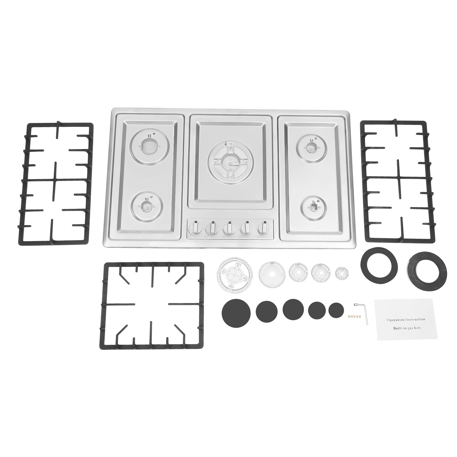 Plaque de cuisson à gaz 5 flammes pour gaz naturel, 5 flammes en acier inoxydable, 5 plaques de cuisson réglables, plaque de cuisson à gaz NG avec 5 brûleurs, pour restaurants et hôtels