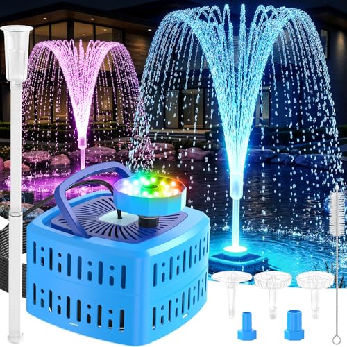 HaiNova Pond Filter Pumps with Lights, 800GPH Pond Pump with Filter Fountain Kit,130W Pond Filter System with Pump Filter Kit, Koi Pond Filters for Outdoor Pond Water Features(Corded Electric)-Blue