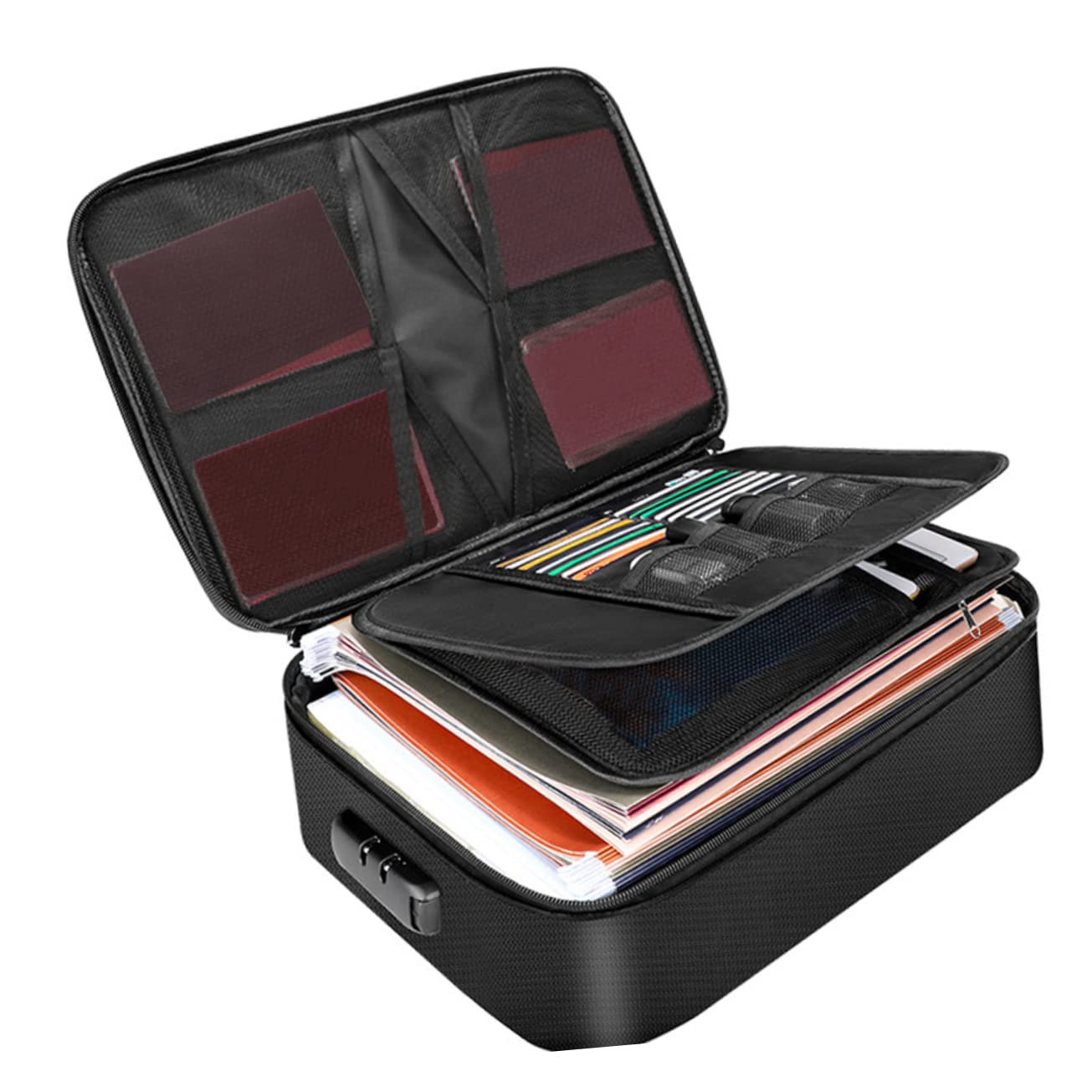 Borsa Documenti Ignifuga Nera Cerniera per Ufficio e Casa | Fibra di Vetro Siliconica, Grande Capienza, per Certificati e Contanti, Formato Portatile