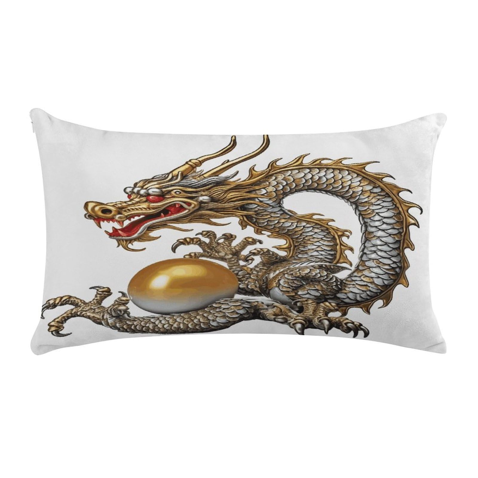 VstaDank Chinese Dragon with Pearl Throw Pillow Cover Rectangular Lumbar Throw Pillow Case Soft Farmhouse Accent Decorative Cushion Cases Short Plush Pillowcase with Zipper 12 X 20 Inch