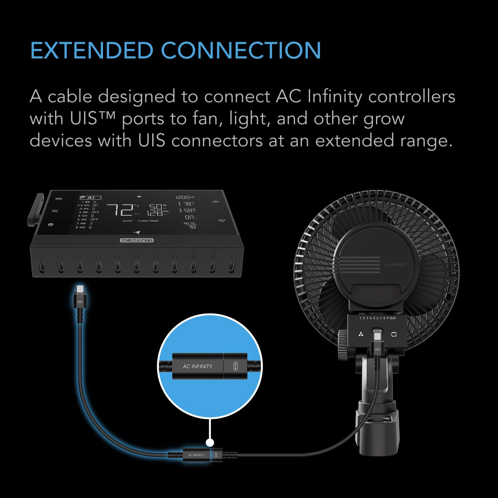 AC Infinity UIS Extension Cable Female to Male for Controller AI 3m Cord with Water-Resistant Gasket Enables Advance — view 2
