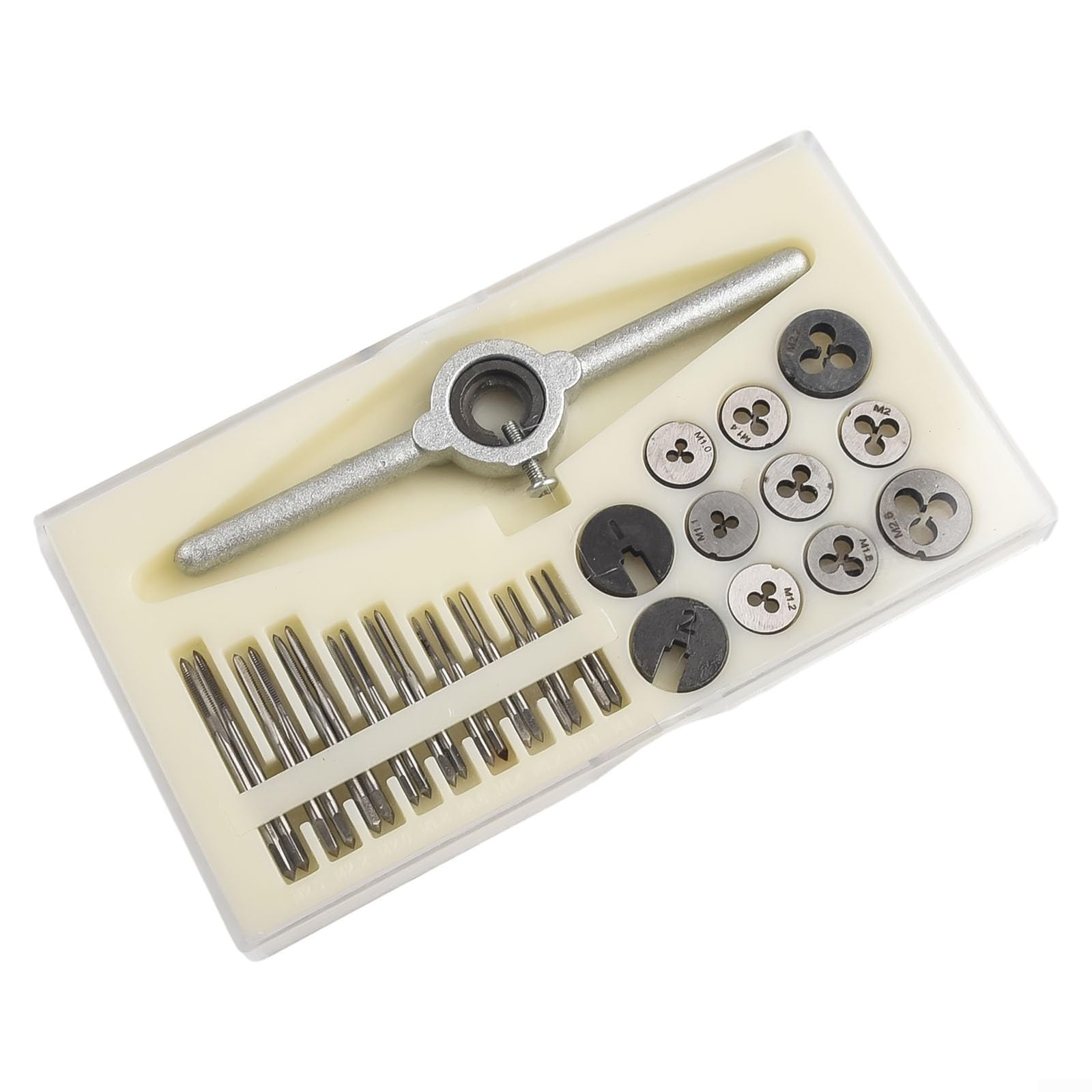 Set di 31 pezzi di maschi e matrici metrici, completo da M1 a M2.5, strumenti per filettare e filettare con accessori per chiave del rubinetto