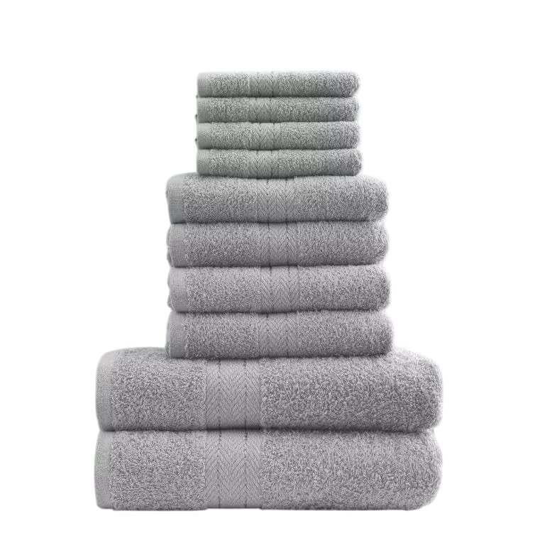 NIMORA 10pcs Towel Bale Set โ 100% Egyptian Combed Cotton | Soft & Absorbent Face, Hand & Bath Towels | Luxury Hotel Quality, Quick Dry, Machine Washable (silver)