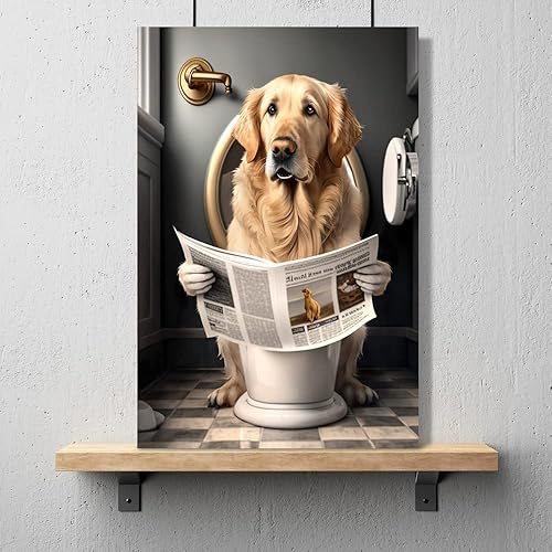 Miniatura 7 de KOEUIRW Divertido lienzo de baño Golden Retriever para pared, póster de perro lindo en el inodoro, impresiones de animales en blanco y negro,