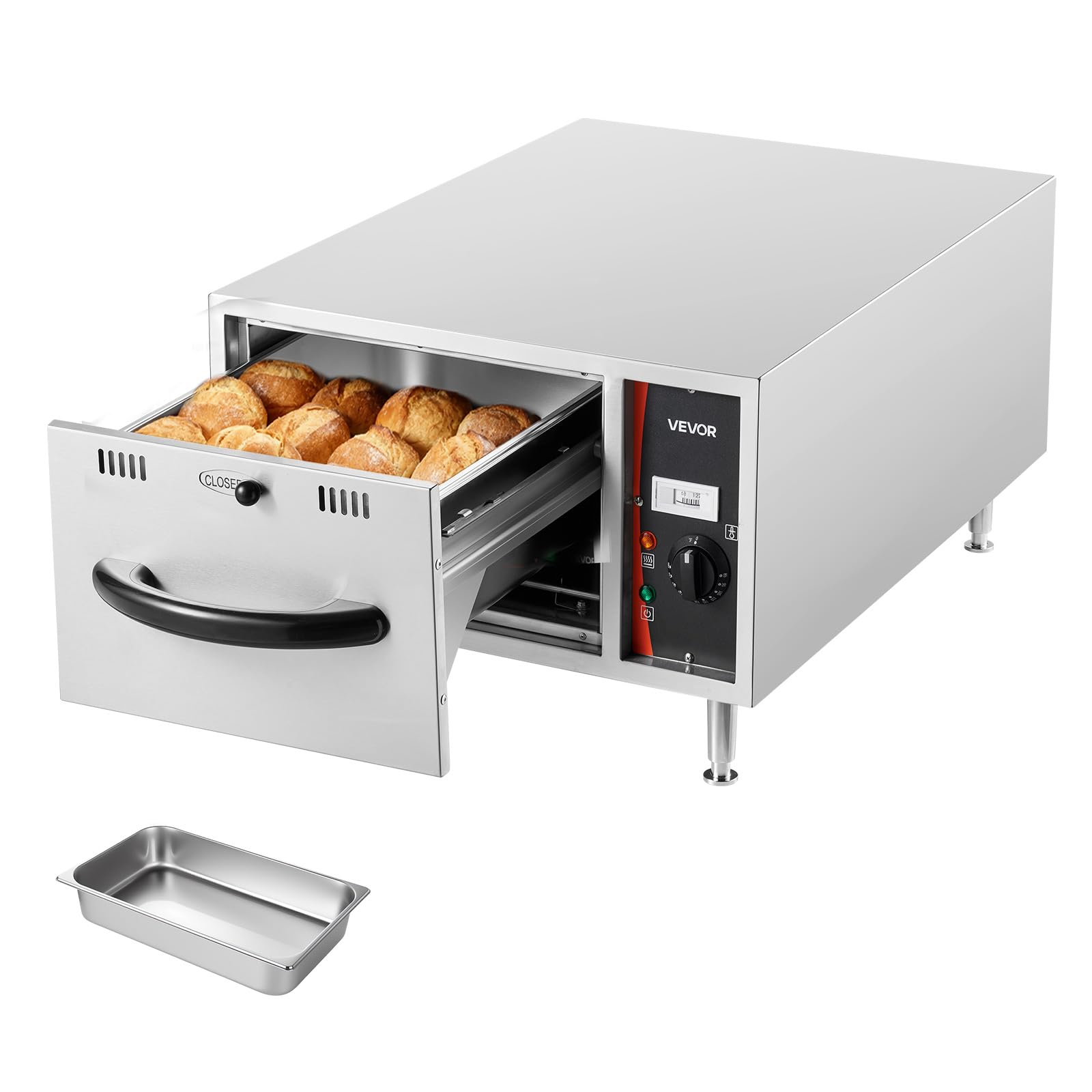 VEVOR Commercial Electric Drawer Warmer, Single-Drawer Stainless Steel Food Warmer, Freestanding Slim Warming Drawer Cabinet, 85°F–185°F Wide Temperature Range, for Restaurant, Hotel, Bakery &amp; Kitchen