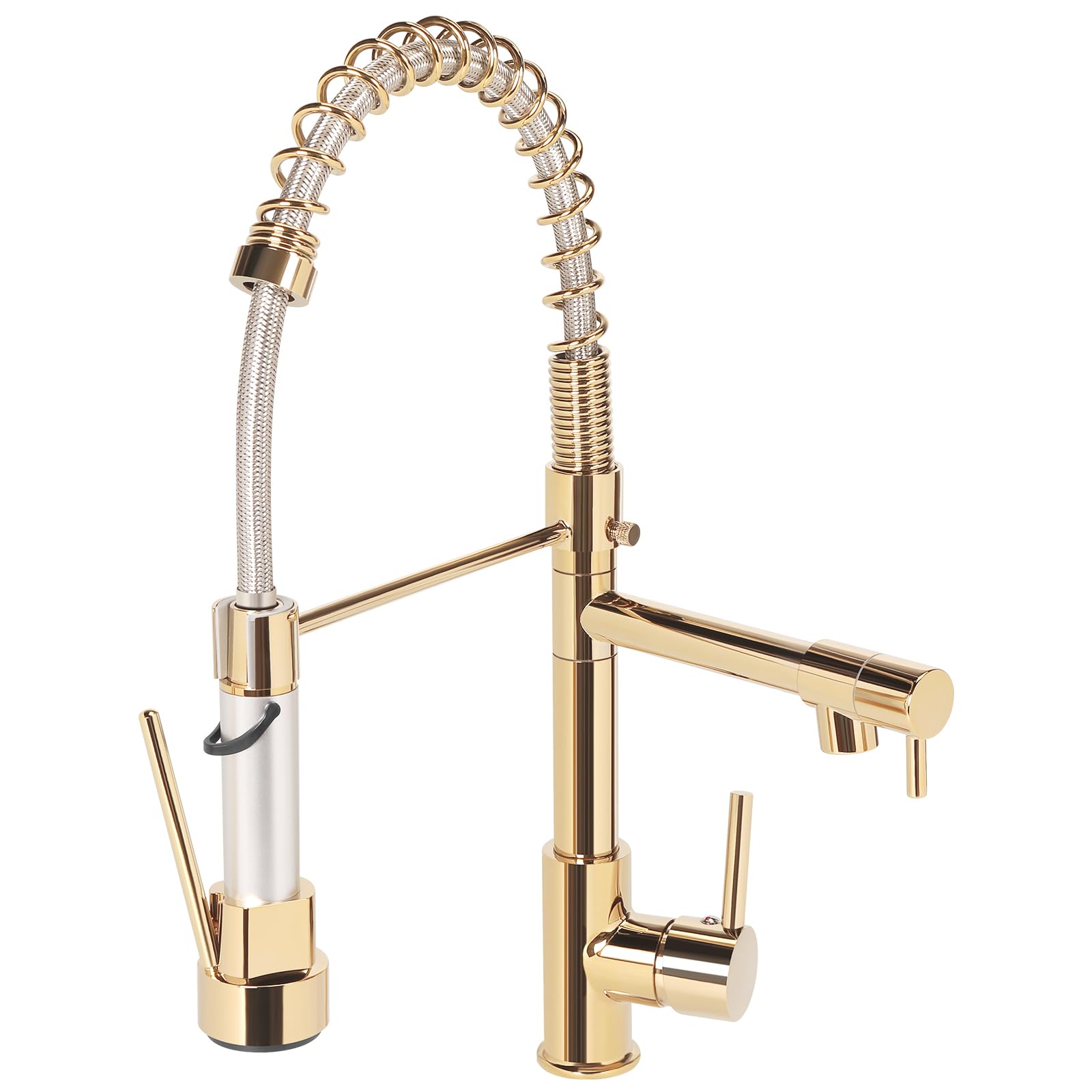 Küchenarmatur, Mischbatterie für Küche, Wasserhahn mit herausziehbarer Handbrause, 360° drehbar, für Spüle, Hochbogen, versenkbar, 2 Modi, Gold