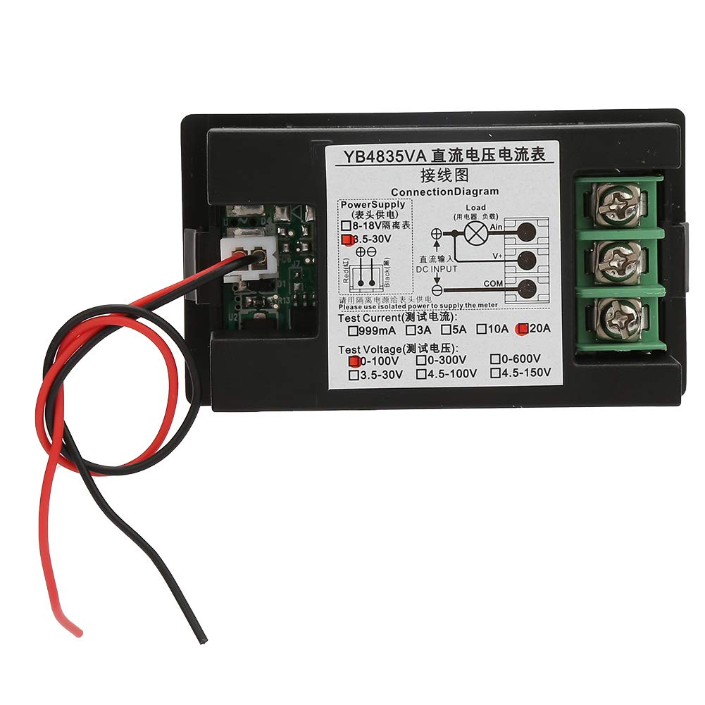YB4835VA Dual Display Integrierte Spannung Amperemeter Panel Amp Volt DC 0~100 V 20A Voltmeter Amperemeter