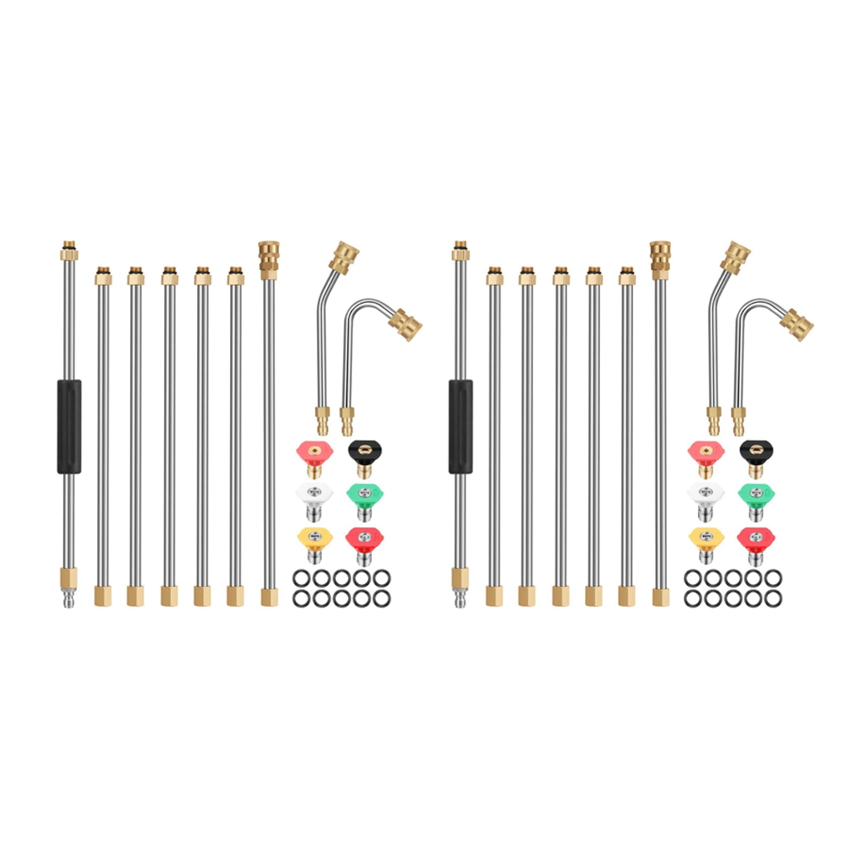Jnchdghwa Silver 14Pieces Pressure Washer Extension 10Ft Replacement, Curved Rod 30 Or 120 Degree, 12Pieces Nozzle Tips