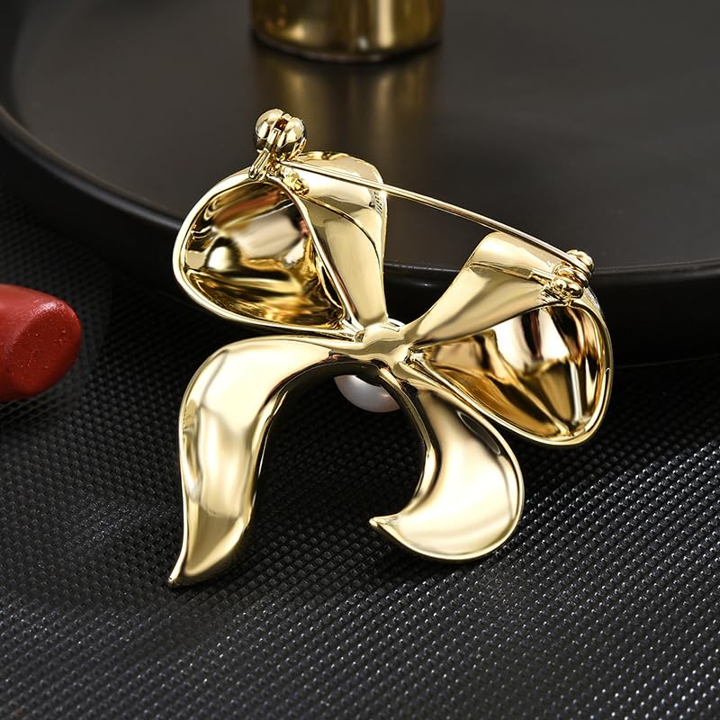 Image of Gold Brooches for Women Ladies Yellow Broach Flower Bow Rhinestone Lapel Pins Blazer Dress Denim Jacket Accessories