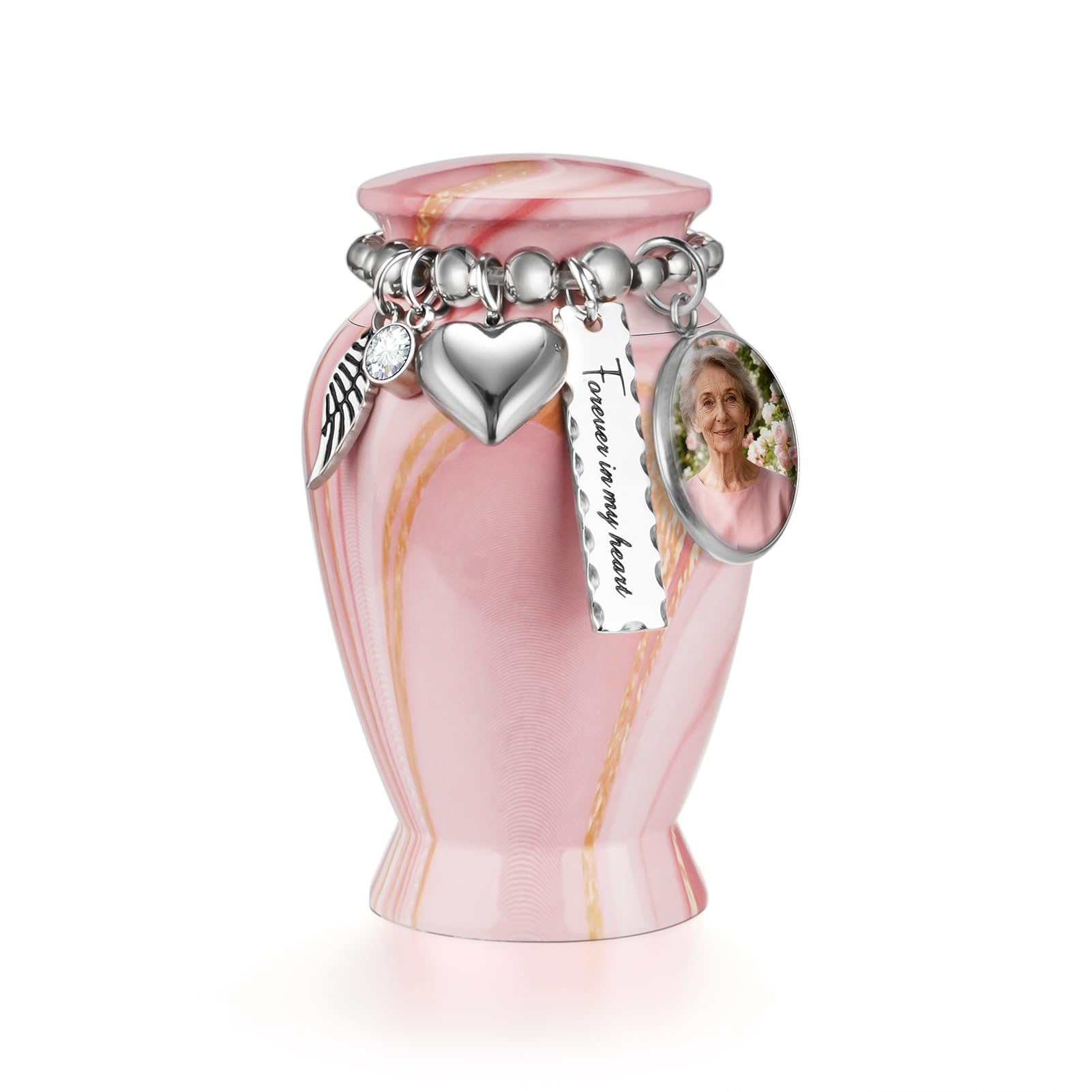 Dletay Personalized Small Urns for Human Ashes Keepsake 2.85 Inches Memorial Mini Cremation Urn for Women Men Aluminum Decorative Funeral Urns - Pink Gold Vein