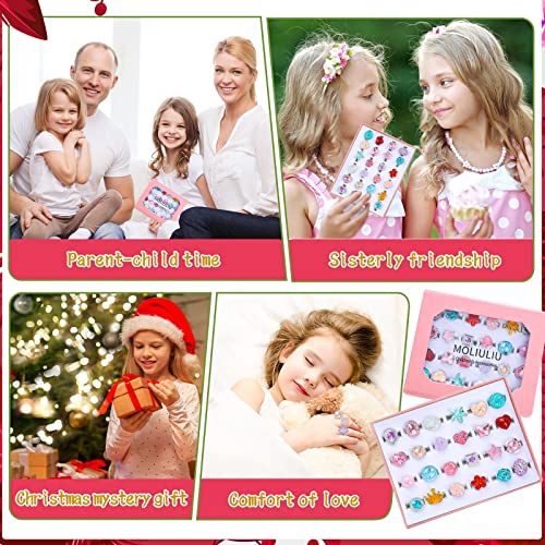 Moliuliu 24Pcs Little Girl Jewel Rings, Adjustable, No Duplication Kids Play Ring In Box,Pretend Play And Dress Up Rings For 4-12 Year Old Girl Birthday Christmas Gifts,3 4 5 6 7 8 9 10 11 12 Year Old Girl Toy Rings For Kids B Style #TOP3