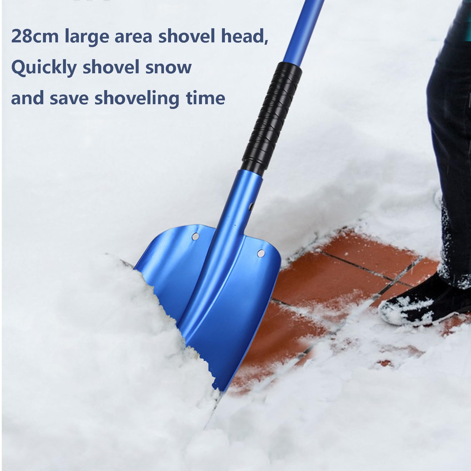 JOCHEN Pala de Nieve Plegable para Coche, Pala quitanieves portátil de Emergencia con Mango ergonómico en Forma de D y Mango retráctil de Aluminio para Maletero de Coche, Motos de Nieve, Camping