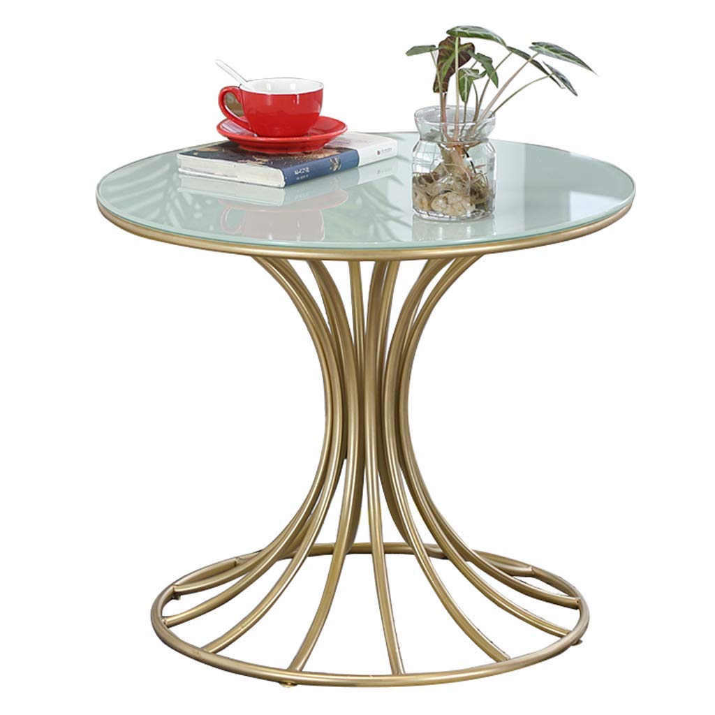 Table basse ronde en verre design salon table d'appoint métal doré