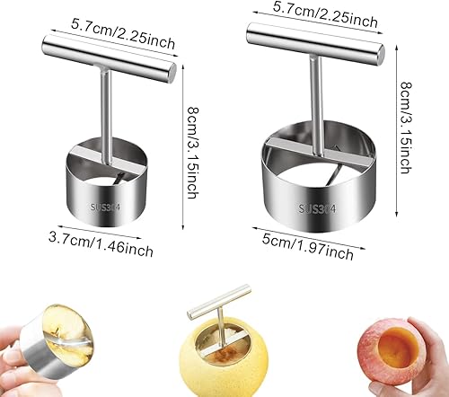 Miniatura 2 de Descorazonador de verduras y frutas, taladro para verduras y frutas, herramienta de cocina, 2 tamaños para descorazonar y ahuecar calabacín,