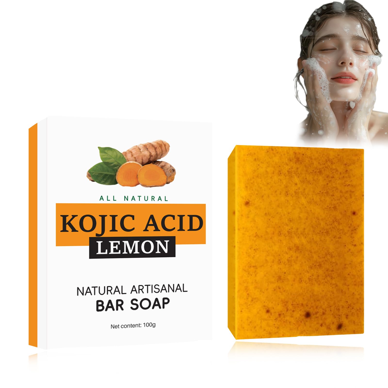 Savon Nettoyant Curcuma & Acide Kojique - Barre 110g - Éclaircissant & Hydratant Visage & Corps - Turmeric Kojic Soap