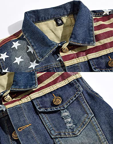 Image of ebossy Men's Ripped Distressed Denim Vest Sleeveless Button Up Jean Vest Jacket (X-Small, Flag-blue)